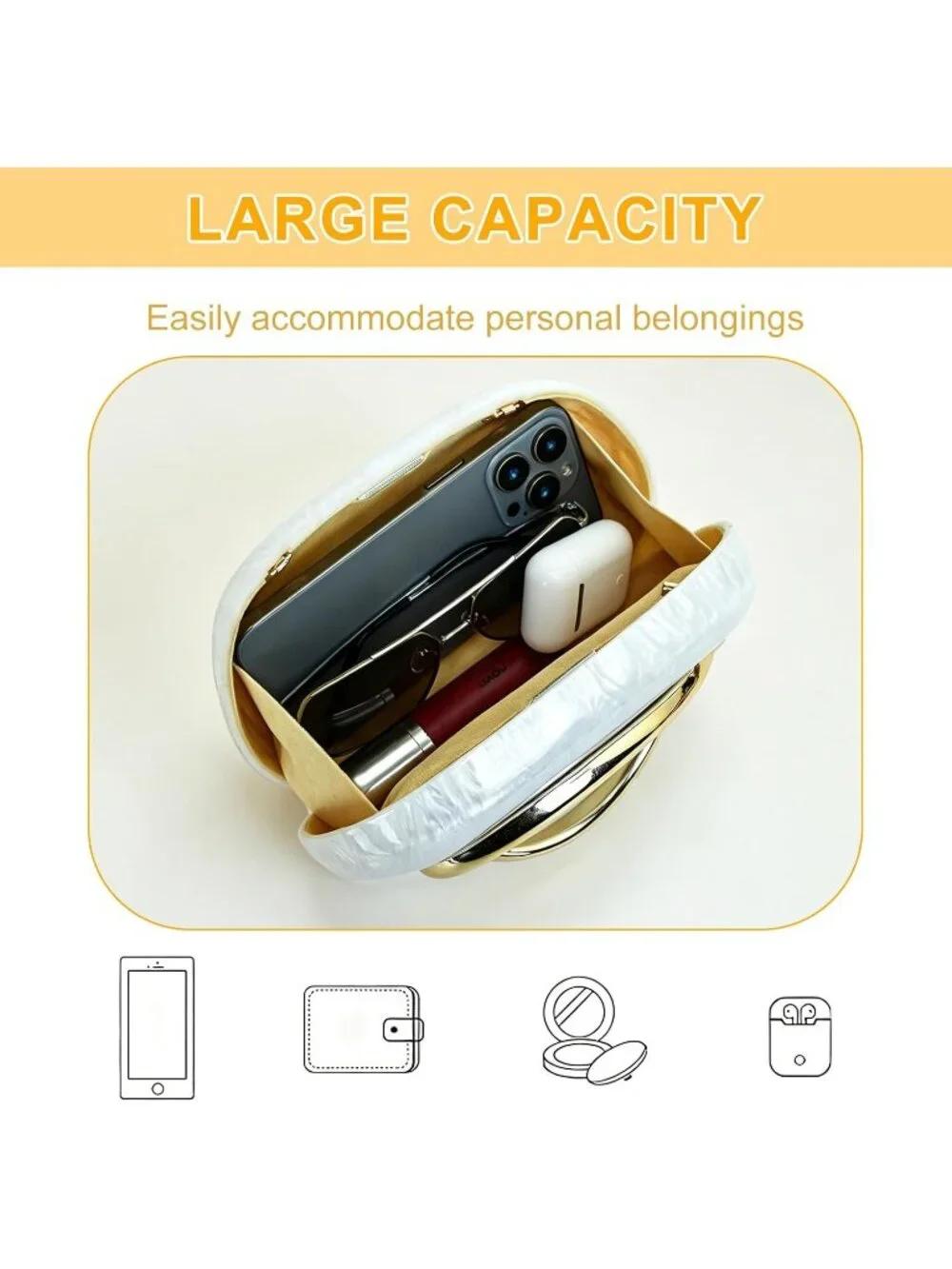〽️Women’s Pearl White Acrylic Clutch Purse Chain Shoulder Imported Crossbody Bag